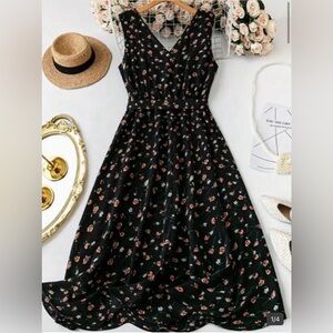 SHEIN Black Maxi Dress with Small Floral Print